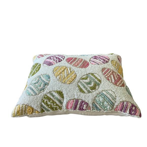 Colorful Easter Eggs Beaded Accent Pillow 12x16 Cottontail Lane Decor NEW - Picture 2 of 13